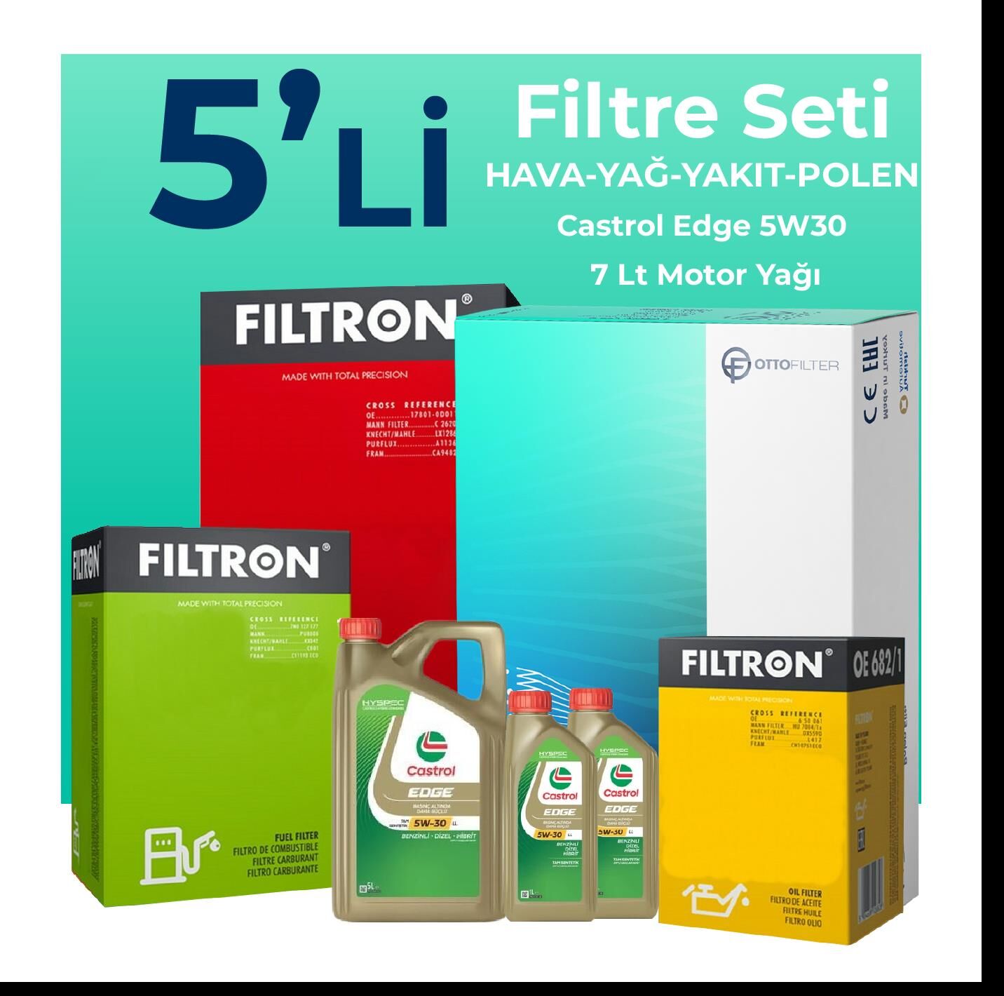 Filtron BMW 7.30 Dizel xDrive Filtre Bakım Seti Castrol Motor Yağlı (2008-2012) 5 Li