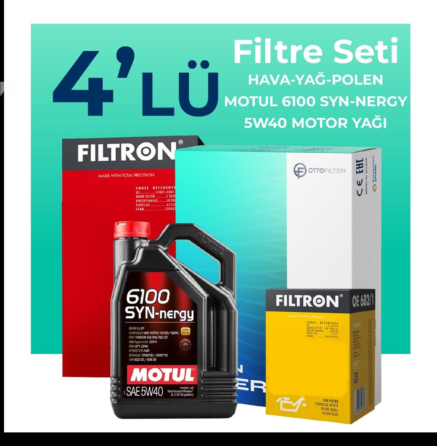 Filtron Fiat Idea 1.4 Benzinli Filtre Bakım Seti Motul Motor Yağlı (2004-2010) 4 Lü