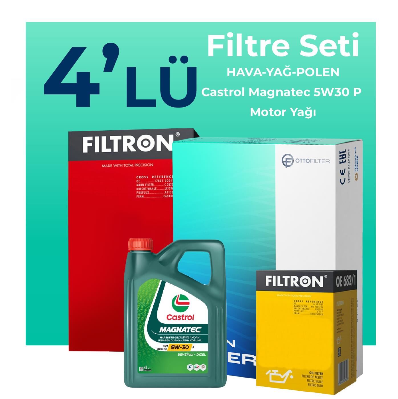 Filtron Peugeot Partner 1.5 Dizel Filtre Bakım Seti Castrol Motor Yağlı (2019-2024) 4 Lü