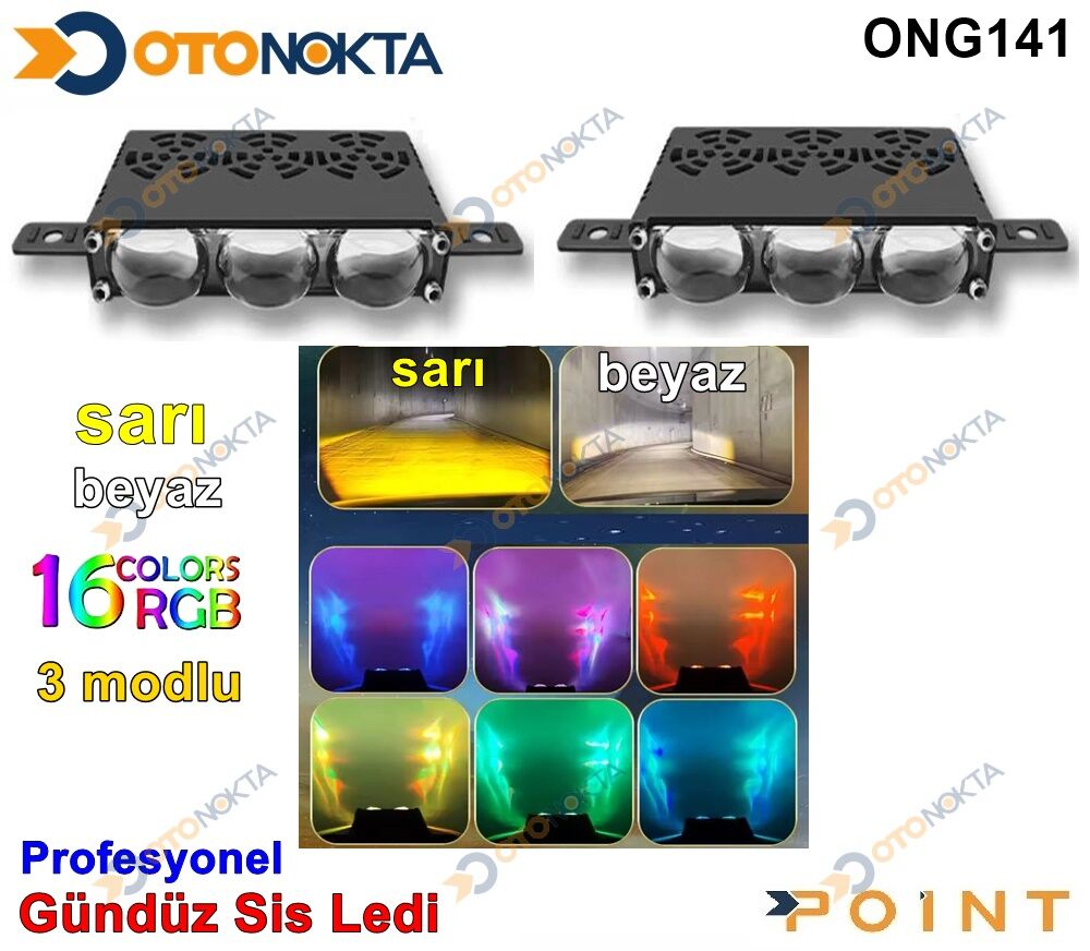 GÜNDÜZ SİS LEDİ BEYAZ-SARI-RGB 12-80V İTHAL POİNT