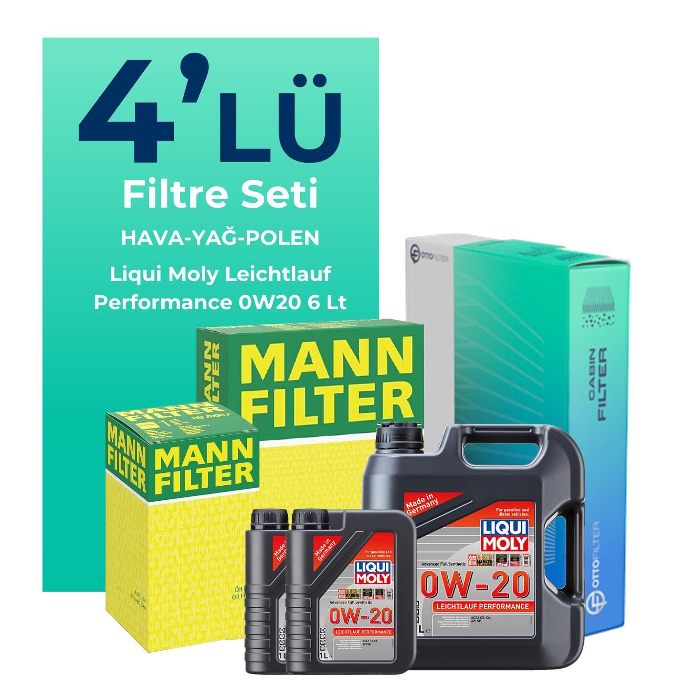 MANN Volkswagen Caddy 2.0 Dizel Filtre Bakım Seti Liqui Moly Motor Yağlı (2020-2025) 4 Lü