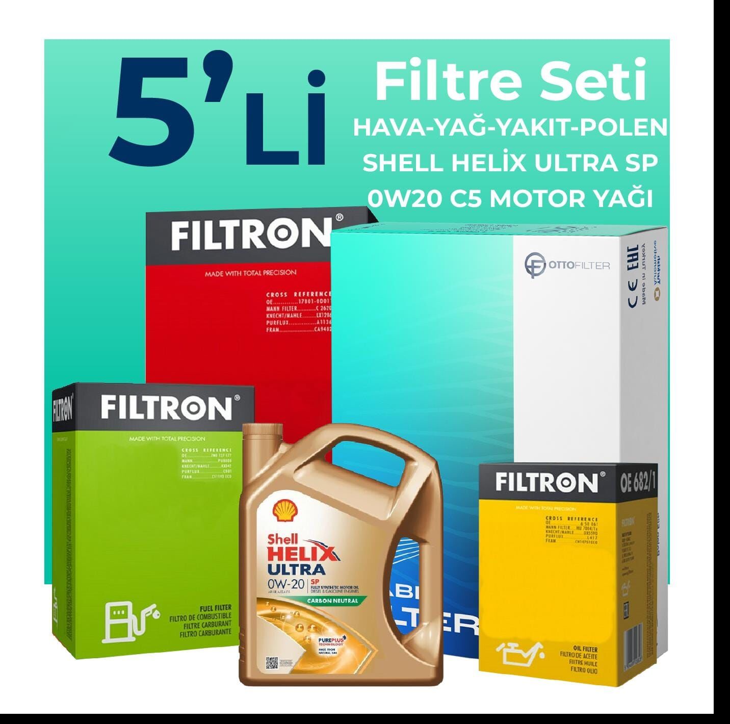 Filtron Fiat Egea 1.3 Dizel Filtre Bakım Seti Shell Motor Yağlı (2019-2023) 5 Li