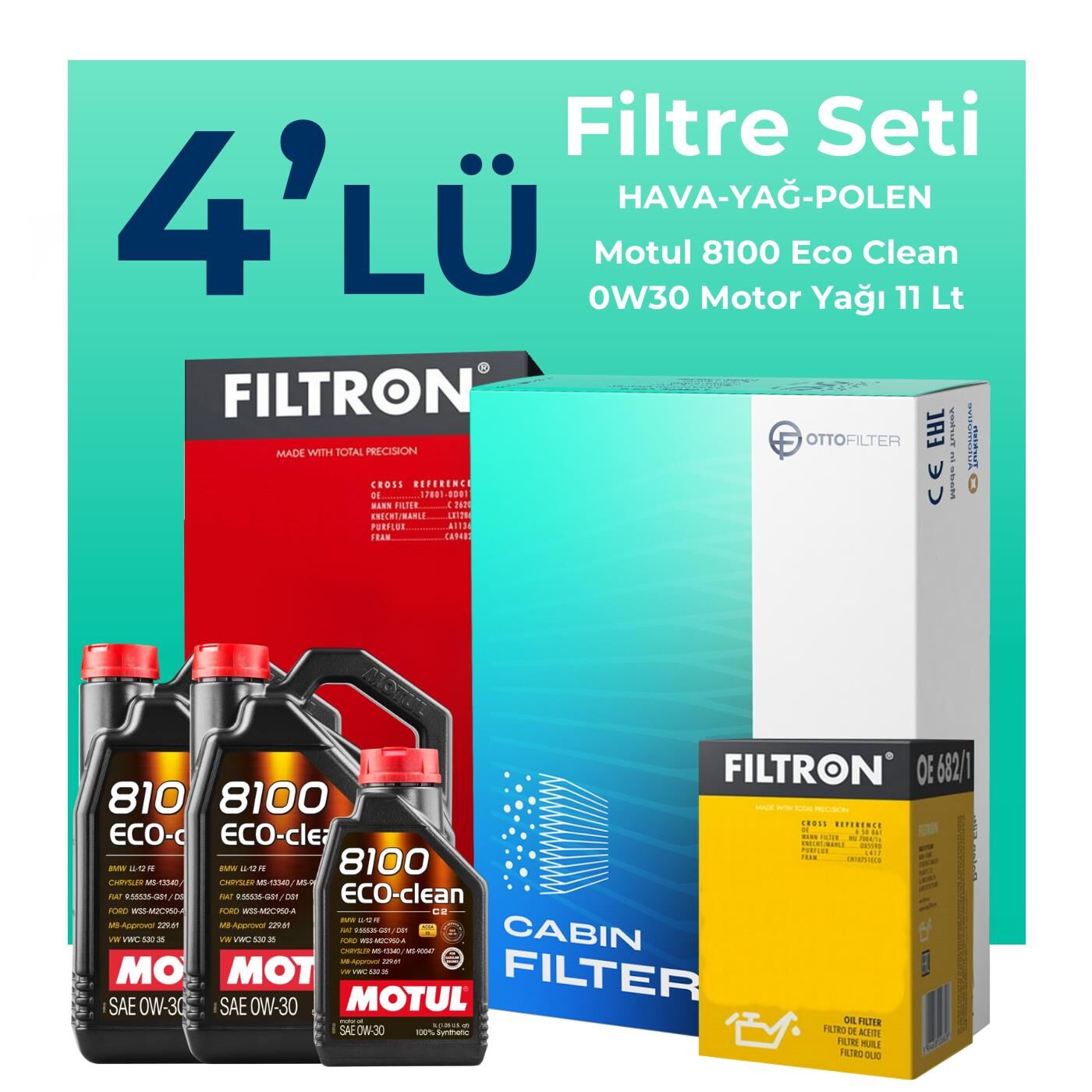 Filtron Ford Transit V363 2.0 Dizel Filtre Bakım Seti Motul Motor Yağlı (2014-2024) 4 Lü