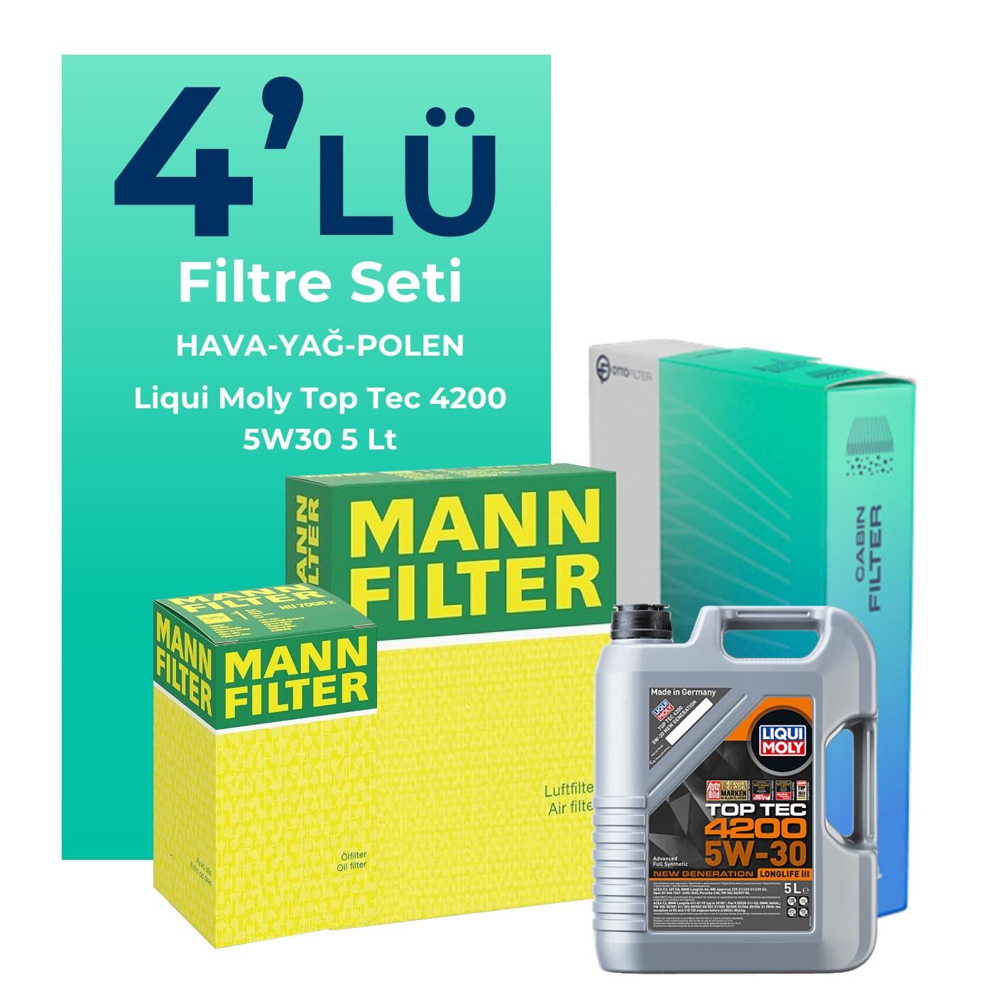 MANN Volkswagen Passat 1.6 Dizel Filtre Bakım Seti Liqui Moly Motor Yağlı (2015-2022) 4 Lü