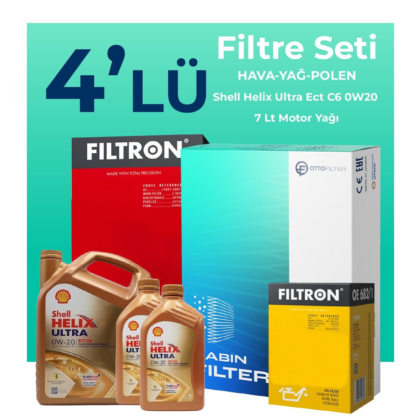 Filtron Land Rover Discovery 2.0 Benzinli Filtre Bakım Seti Shell Motor Yağlı (2017-2022) 4 Lü