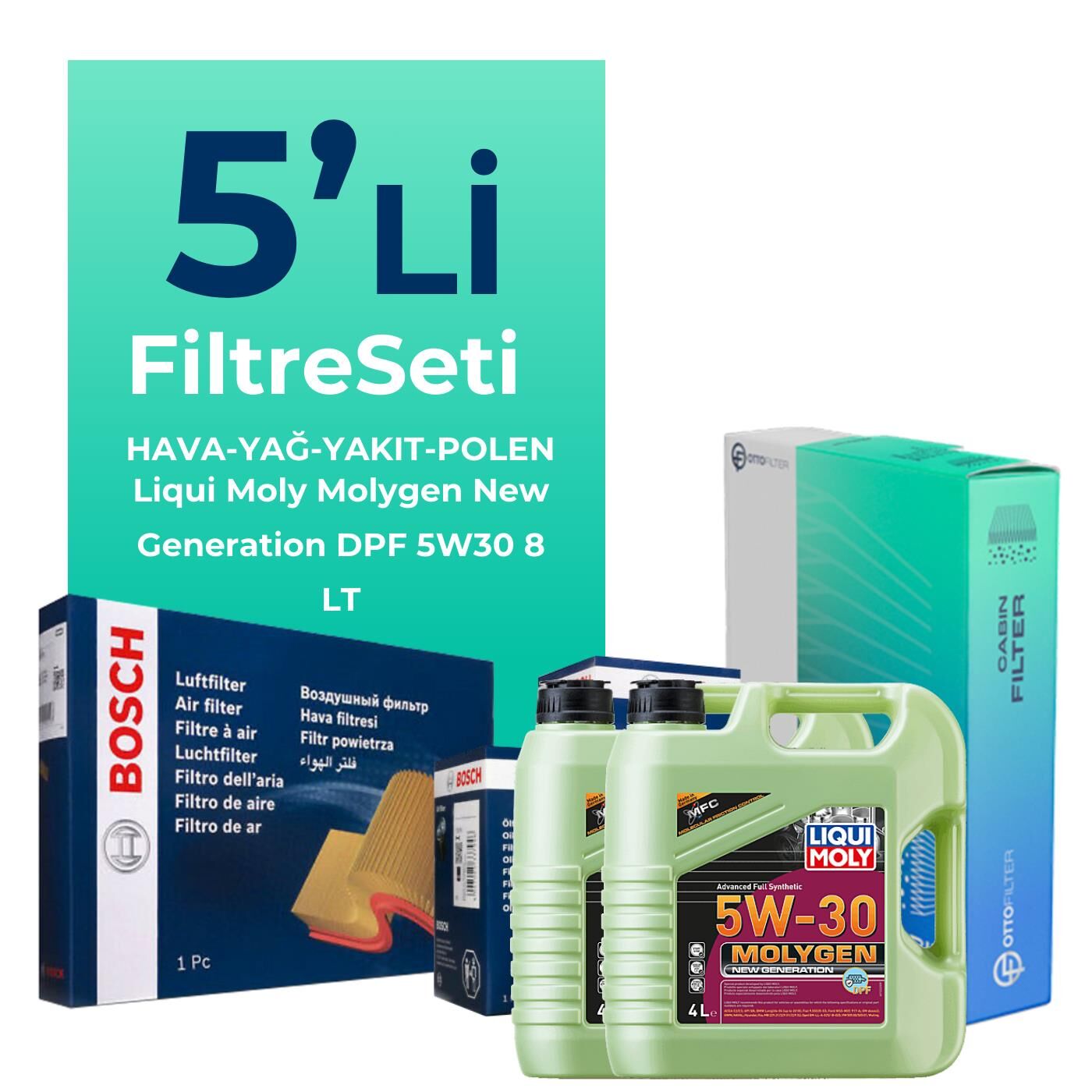 Bosch Dodge Nitro 2.8 Dizel Filtre Bakım Seti Liqui Moly Motor Yağlı (2007-2012) 5 Li