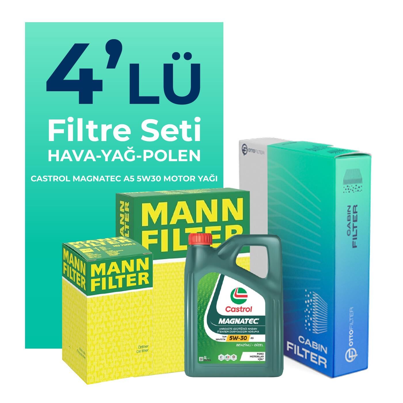 MANN Honda Accord 2.0 Benzin Filtre Bakım Seti Castrol Motor Yağlı (2008-2016) 4 Lü
