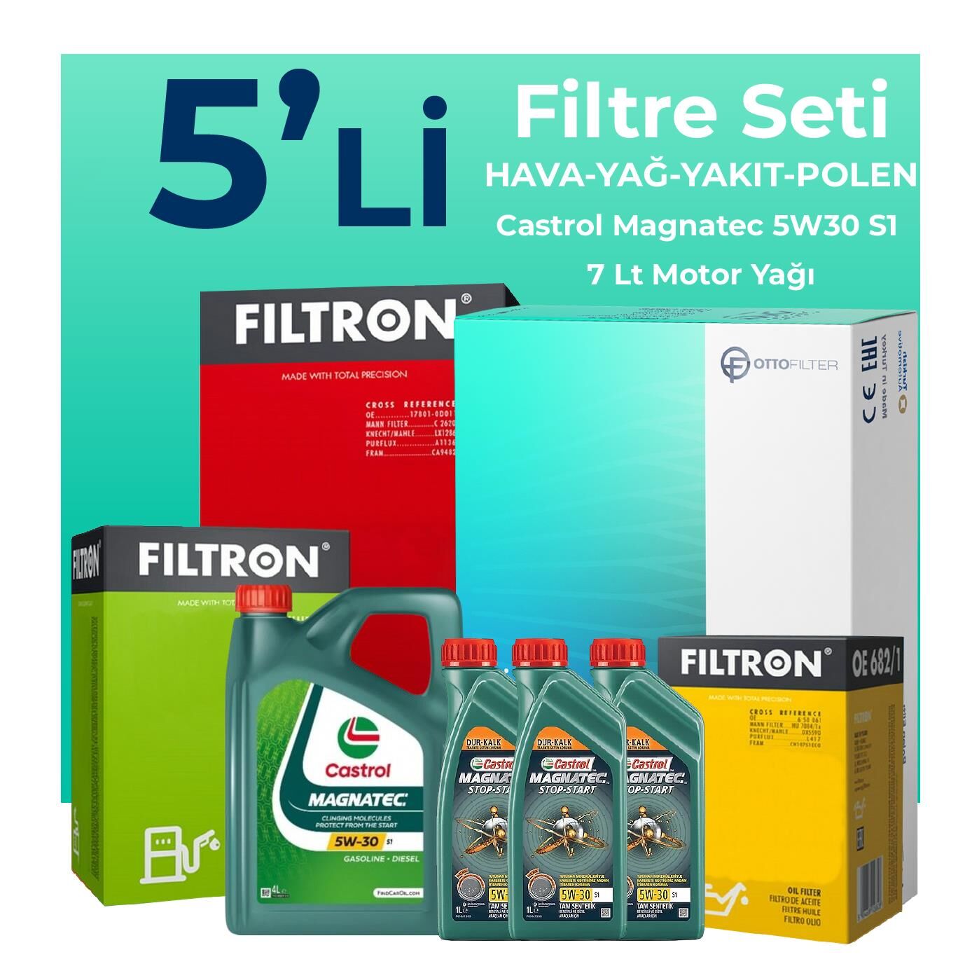 Filtron Fiat Ducato 2.3 Dizel Filtre Bakım Seti Castrol Motor Yağlı (2006-2014) 5 Li