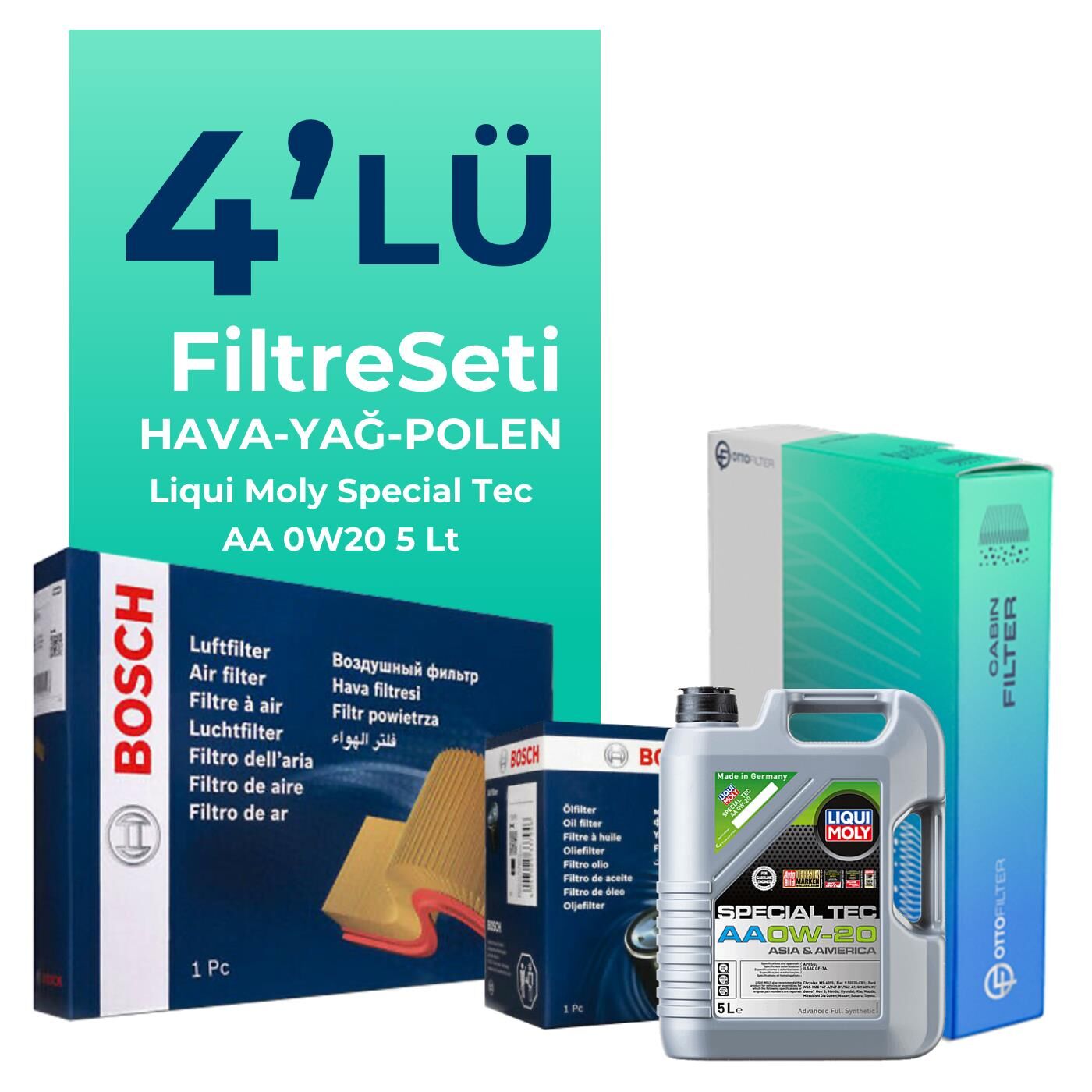BOSCH Mitsubishi Outlander 2.0 Filtre Bakım Seti Liqui Moly Motor Yağlı (2012-2017) 4 Lü