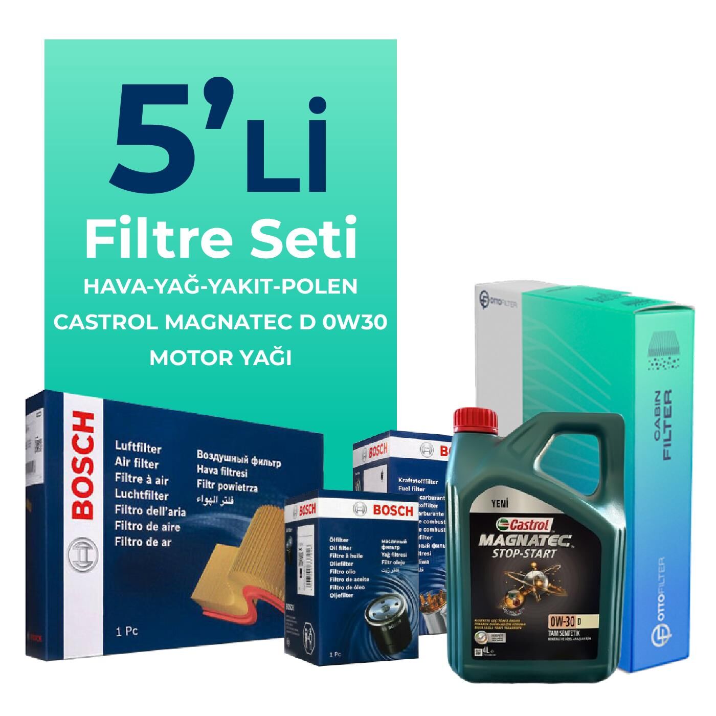 BOSCH Ford Transit V363 2.0 Dizel Filtre Bakım Seti Castrol Motor Yağlı (2014-2024) 5 Li