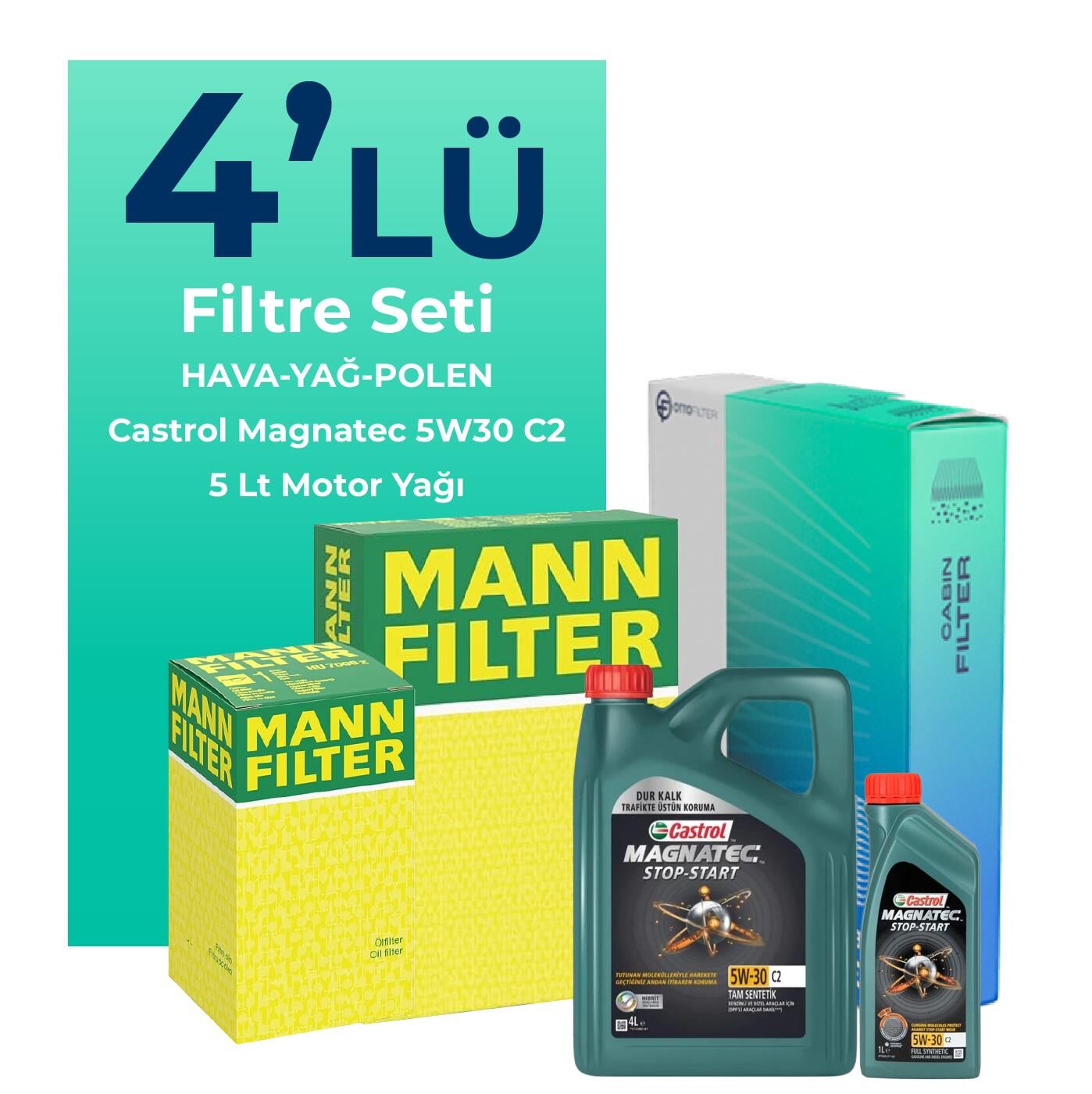 MANN Volkswagen Golf 1.6 Benzin Filtre Bakım Seti Castrol Motor Yağlı (2004-2009) 4 Lü