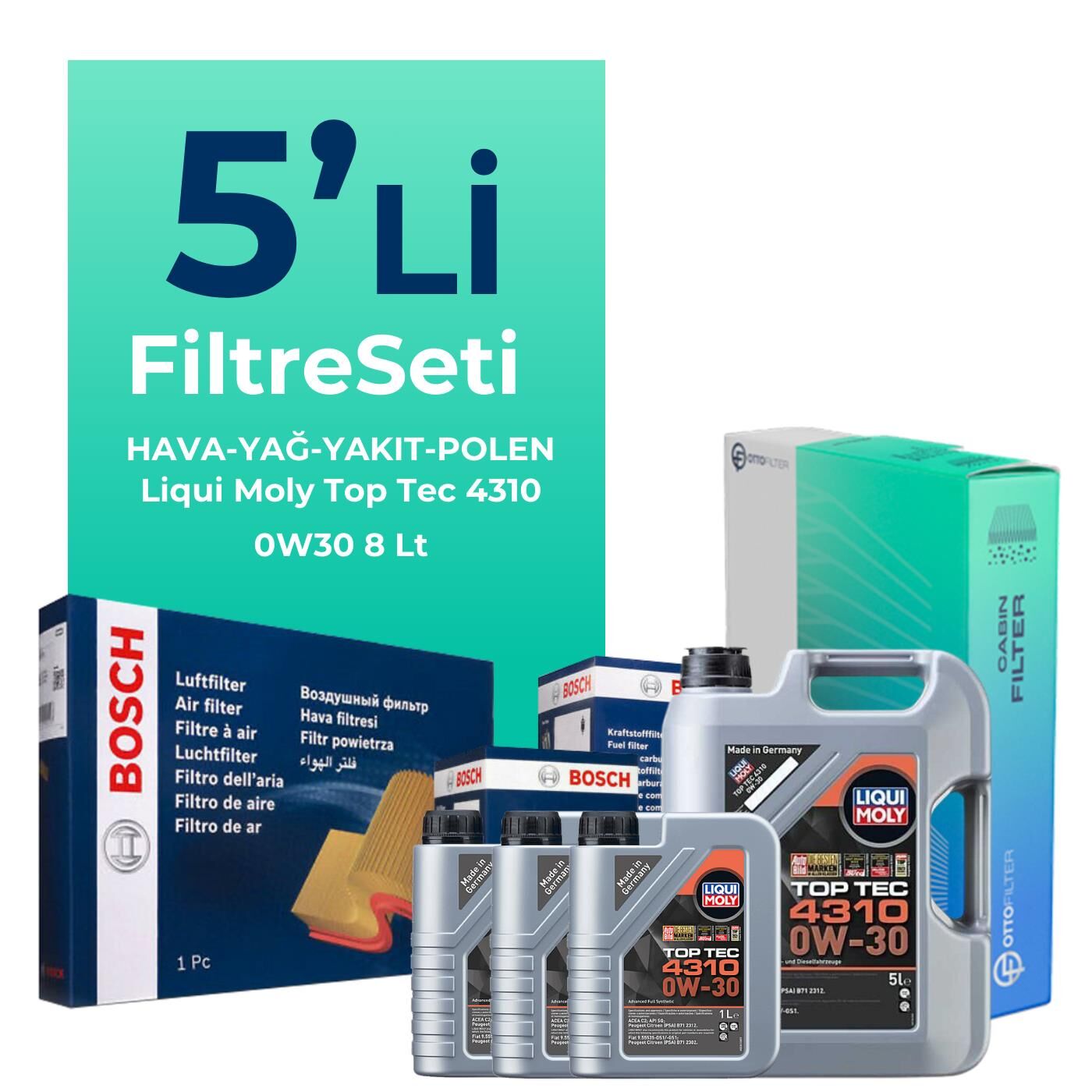 BOSCH Citroen Jumper 2.0 BlueHDi Dizel Filtre Bakım Seti Liqui Moly Motor Yağlı (2015-2020) 5 Li