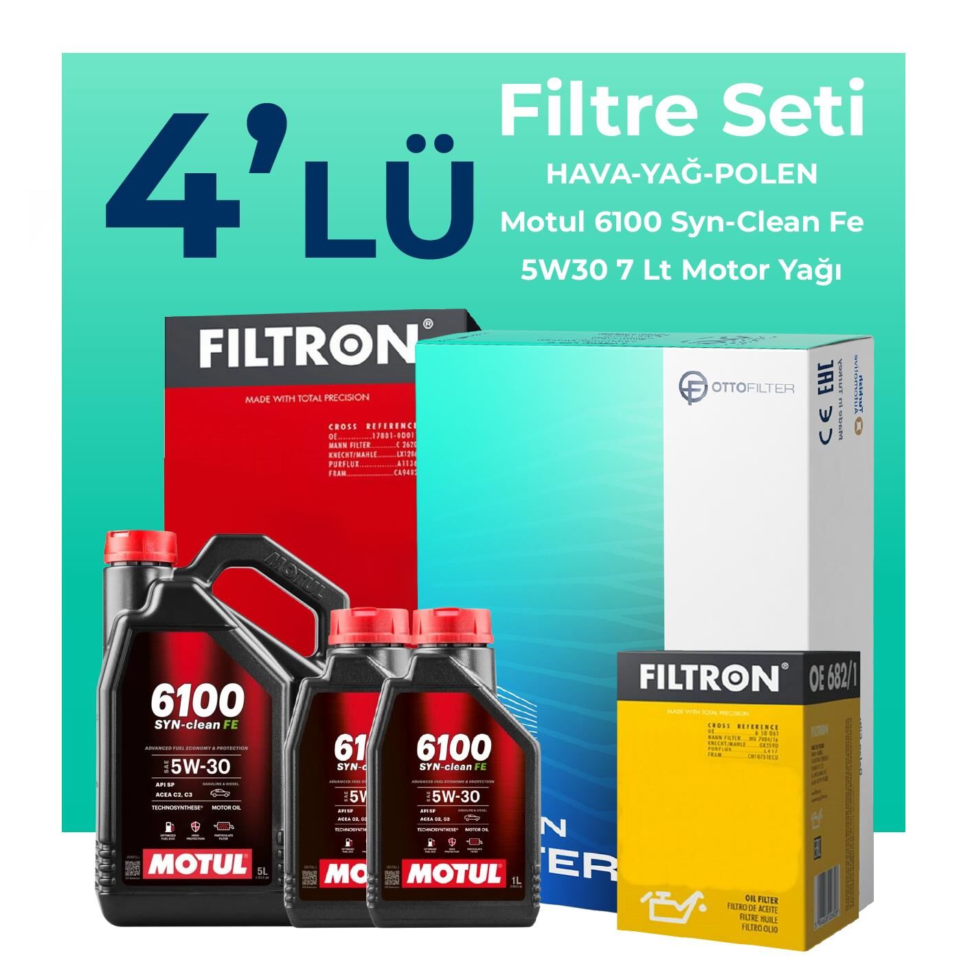 Filtron Isuzu D-Max 1.9 Filtre Bakım Seti Motul Motor Yağlı (2017-2023) 4 Lü