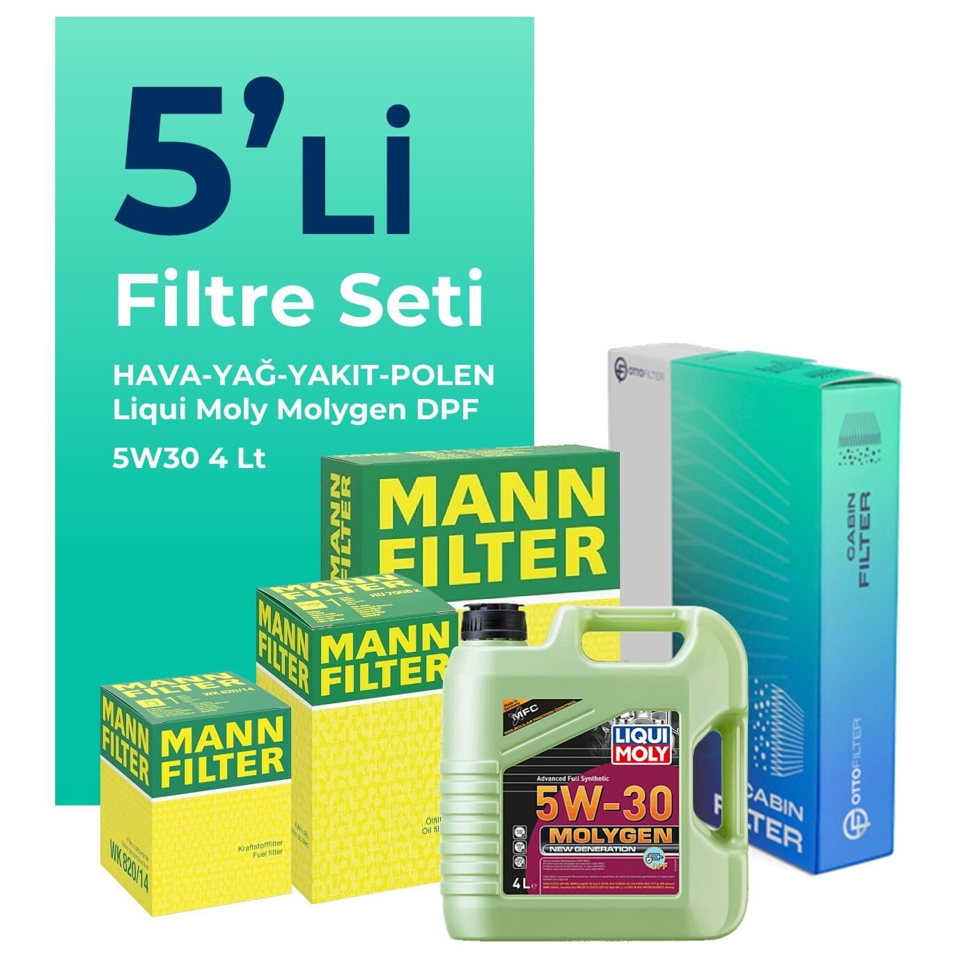 MANN Ford Fiesta 1.4 Dizel Filtre Bakım Seti Liqui Moly Motor Yağlı (2010-2013) 5 Li
