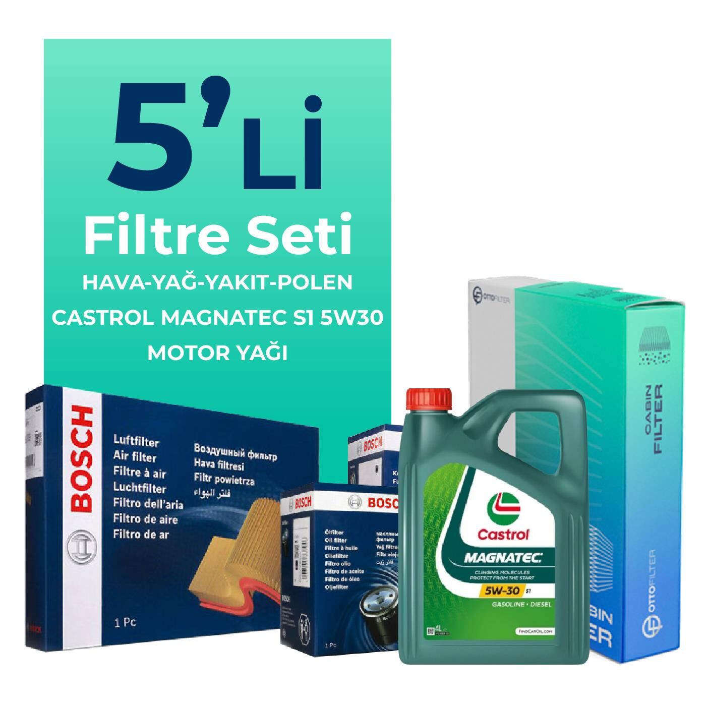 BOSCH Fiat Doblo 1.3 Dizel Filtre Bakım Seti Castrol Motor Yağlı EURO 5 (2015-2021) 5 Li