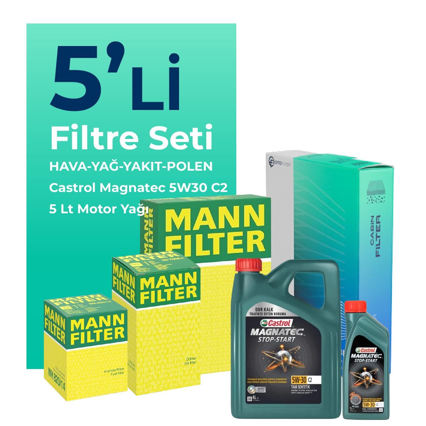 MANN Kia Soul 1.6 Dizel Filtre Bakım Seti Castrol Motor Yağlı (2015-2018) 5 Li