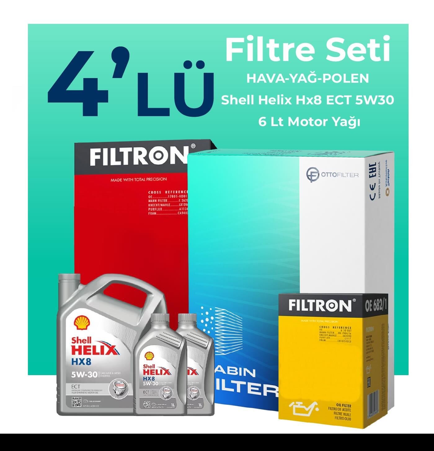 Filtron Mercedes GLA200 Benzin Filtre Bakım Seti Shell Motor Yağlı (2013-2019) 4 Lü