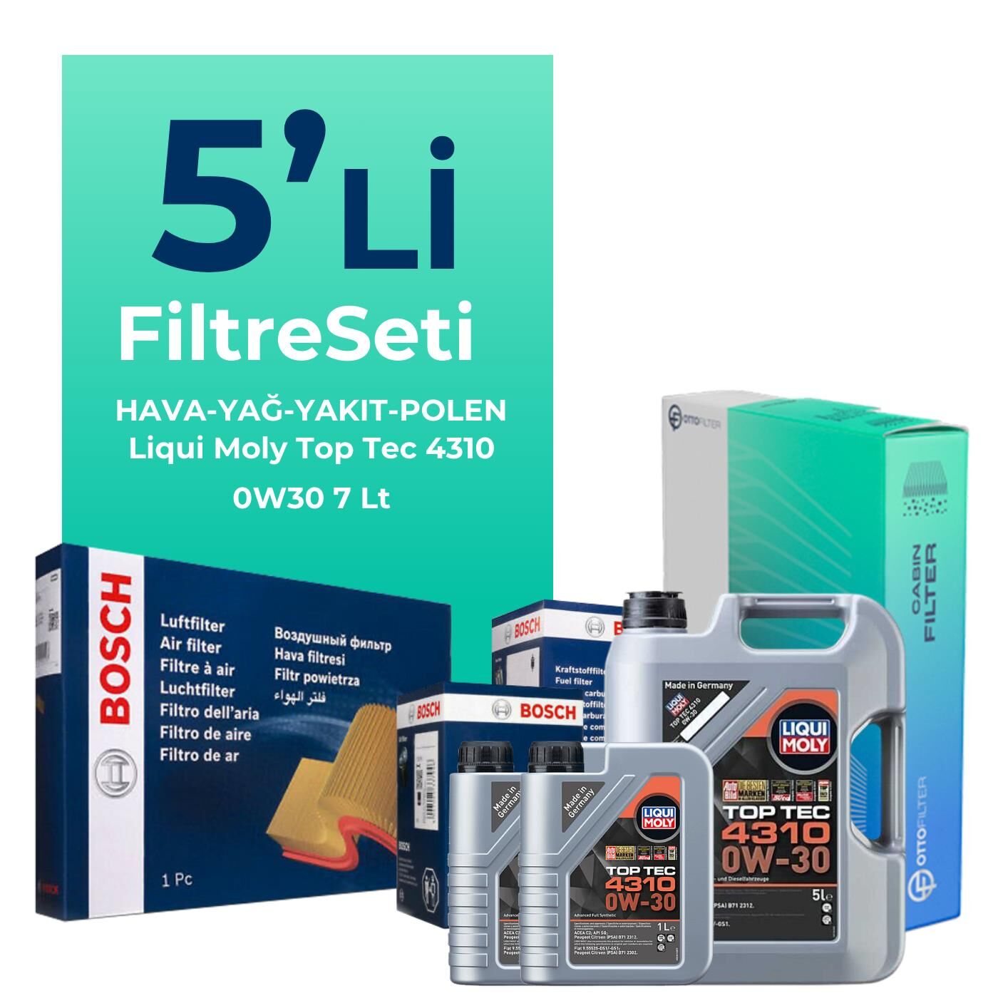 BOSCH Ford Connect 1.5 Dizel Filtre Bakım Seti Liqui Moly Motor Yağlı (2013-2019) 5 Li