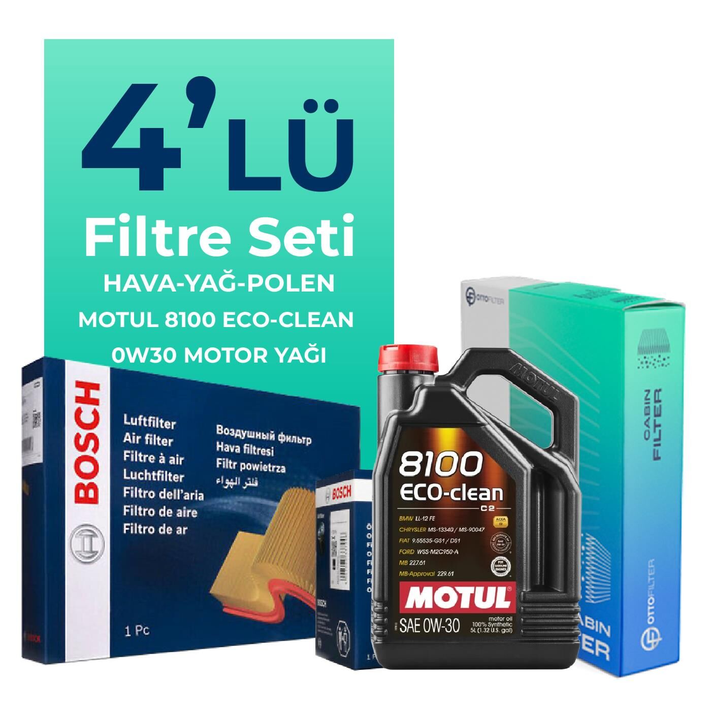 BOSCH Citroen DS5 1.6 Benzinli Filtre Bakım Seti Motul Motor Yağlı (2012-2016) 4 Lü