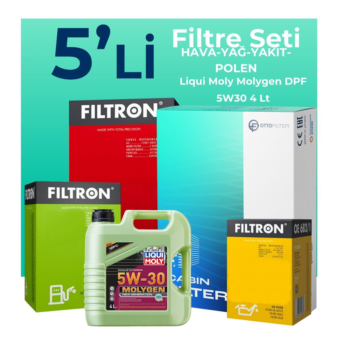 Filtron Volvo S80 1.6 Dizel Filtre Bakım Seti Liqui Moly Motor Yağlı (2010-2012) 5 Li