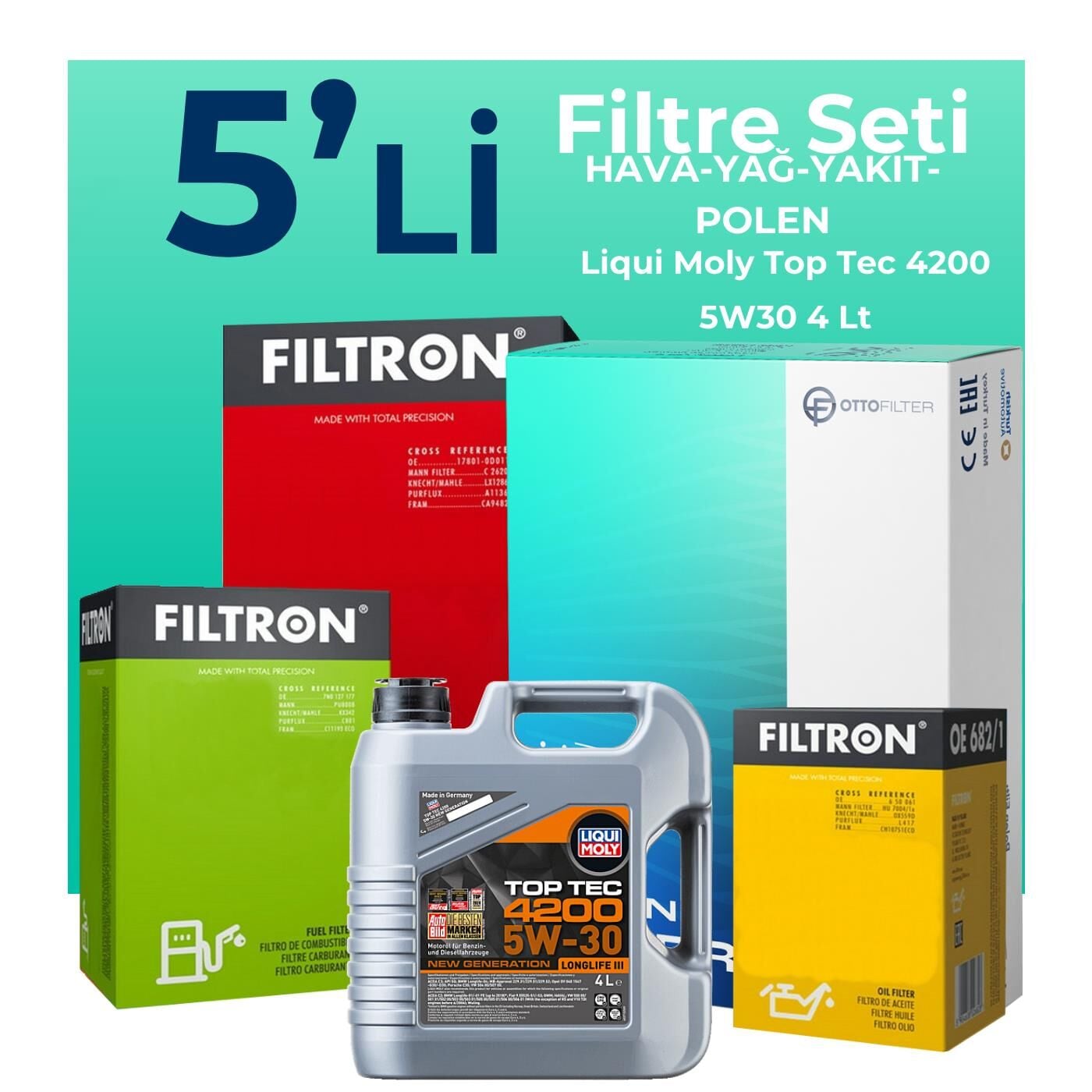 Filtron Opel Astra J 1.3 Dizel Filtre Bakım Seti Liqui Moly Motor Yağlı (2010-2015) 5 Li