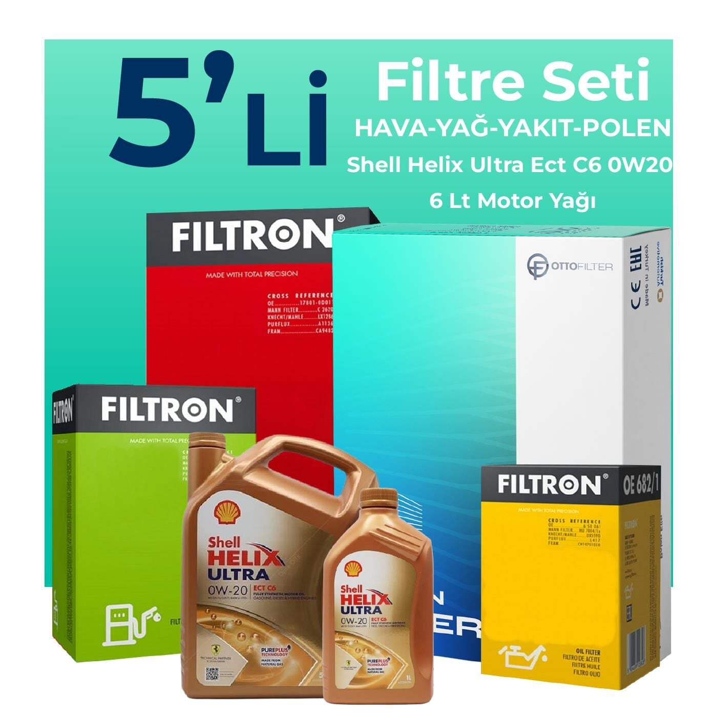 Filtron Ford Kuga 1.5 Dizel Otomatik Filtre Bakım Seti Shell Motor Yağlı (2019-2023) 5 Li