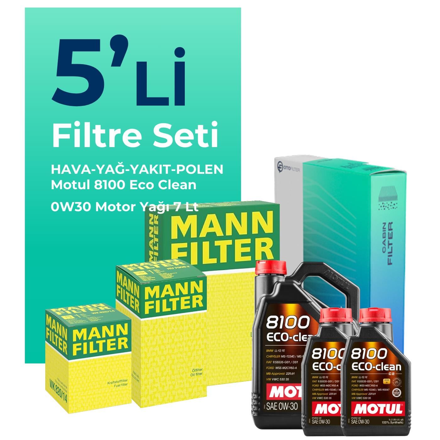 MANN Ford Courier 1.5 EcoBlue Filtre Bakım Seti Motul Motor Yağlı (2018-2023) 5 Li