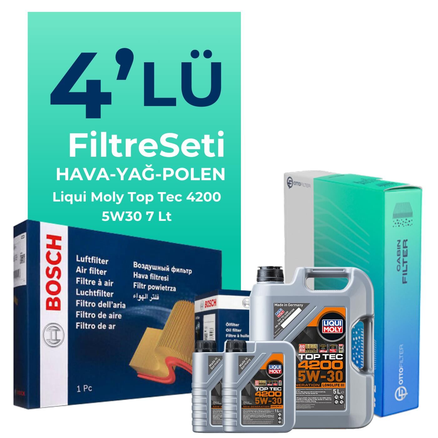 BOSCH Mitsubishi L200 2.2 Dizel Filtre Bakım Seti Liqui Moly Motor Yağlı (2018-2022) 4 Lü
