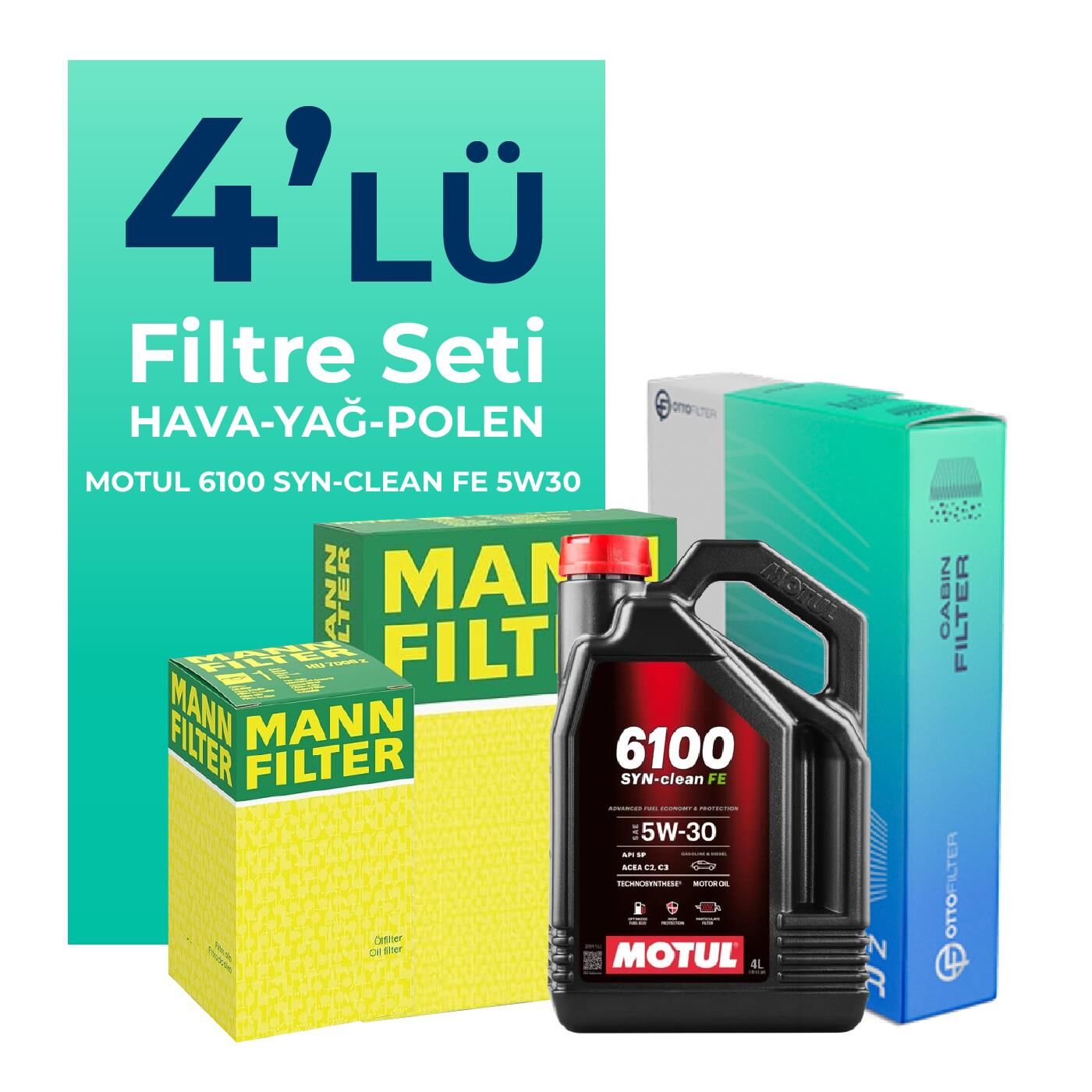 MANN Seat Ateca 1.6 Dizel Filtre Bakım Seti Motul Motor Yağlı (2016-2021) 4 Lü