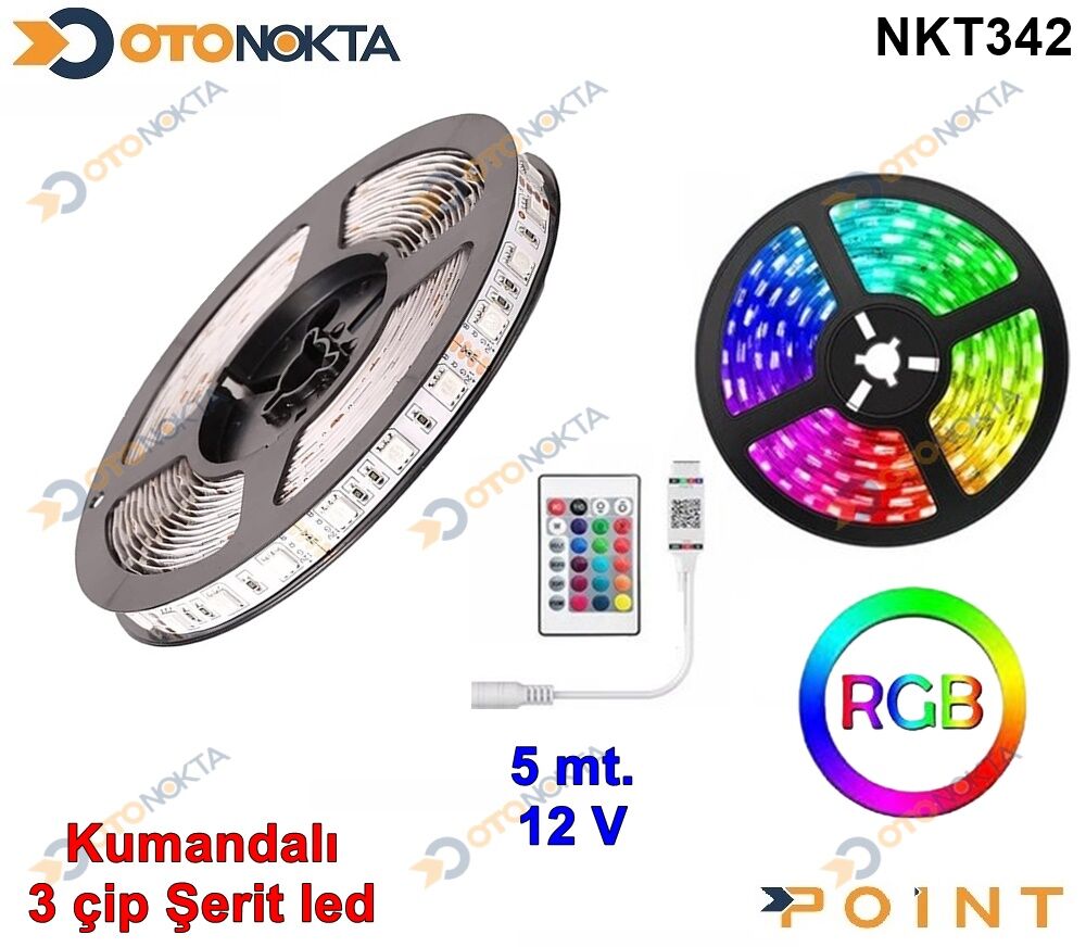 LED ŞERİT 5MT 12V 3 ÇİP RGB KUMANDALI