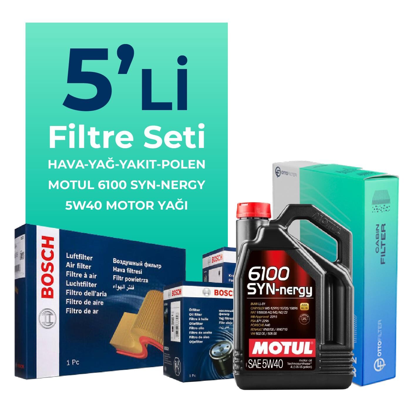 BOSCH Nissan Qashqai 2.0 Dizel Filtre Bakım Seti Motul Motor Yağlı (2007-2013) 5 Li