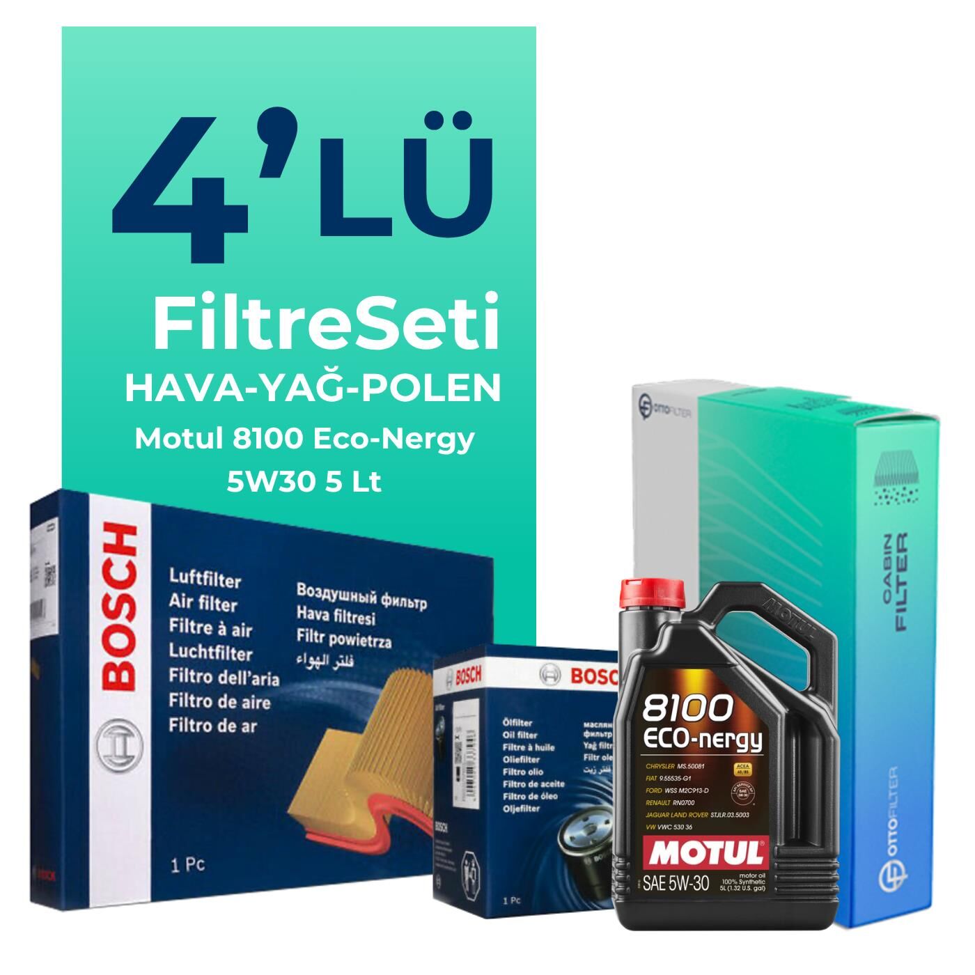 Bosch Mini Cooper 1.6 Filtre Bakım Seti Motul Motor Yağlı (2007-2013) 4 Lü