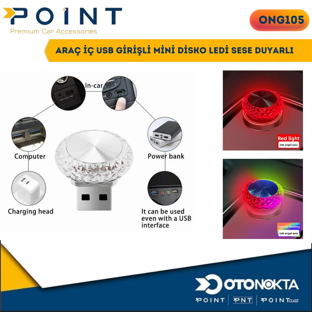 ARAÇ İÇ USB GİRİŞLİ MİNİ DİSKO LEDİ SESE DUYARLI
