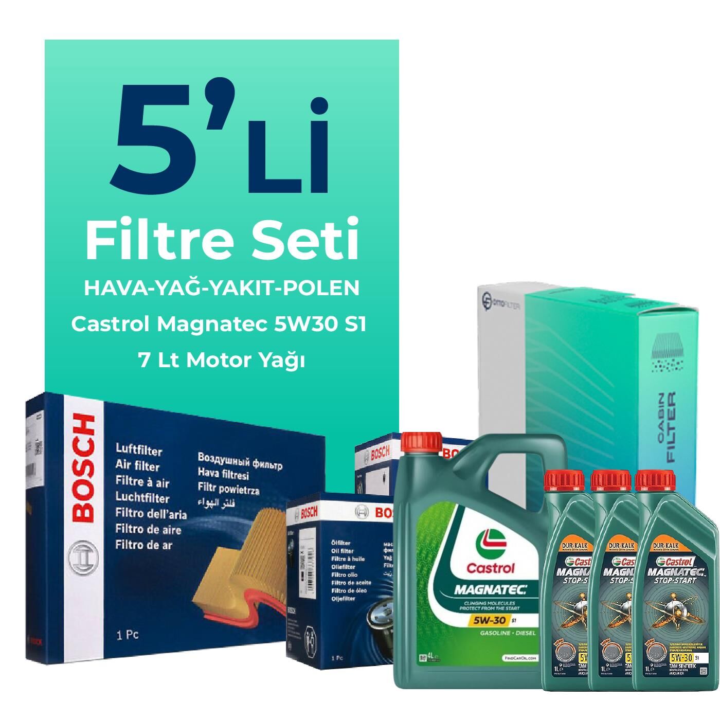 BOSCH Fiat Ducato 2.3 Dizel Filtre Bakım Seti Castrol Motor Yağlı (2006-2014) 5 Li