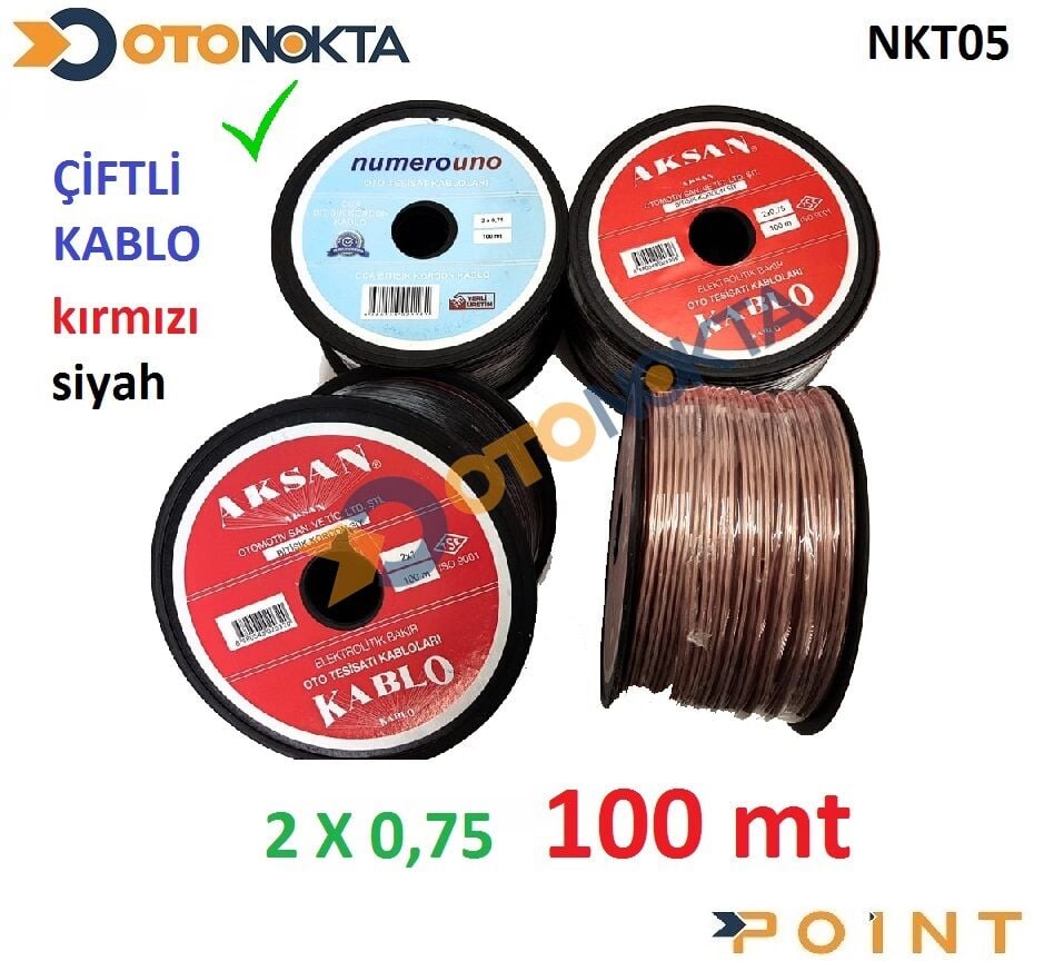 KABLO YASSI 2X0,75 100 MT ÇİFTLİ KIRMIZI SİYAH NUM