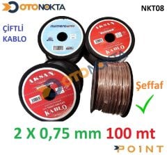 KABLO YASSI 2X0,75 100 MT ÇİFTLİ ŞEFFAF AKSAN