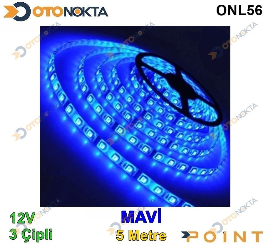 LED ŞERİT 5MT 12V 3 ÇİP Lİ MAVİ POİNT