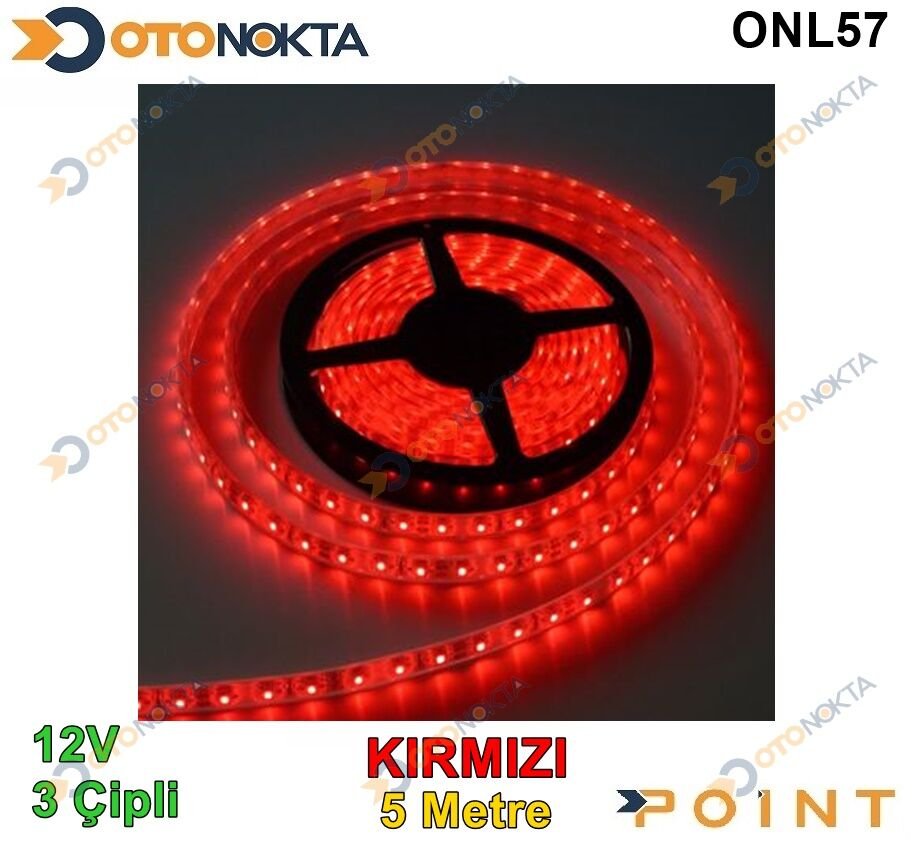 LED ŞERİT 5 MT 12V 3 ÇİP Lİ KIRMIZI POİNT