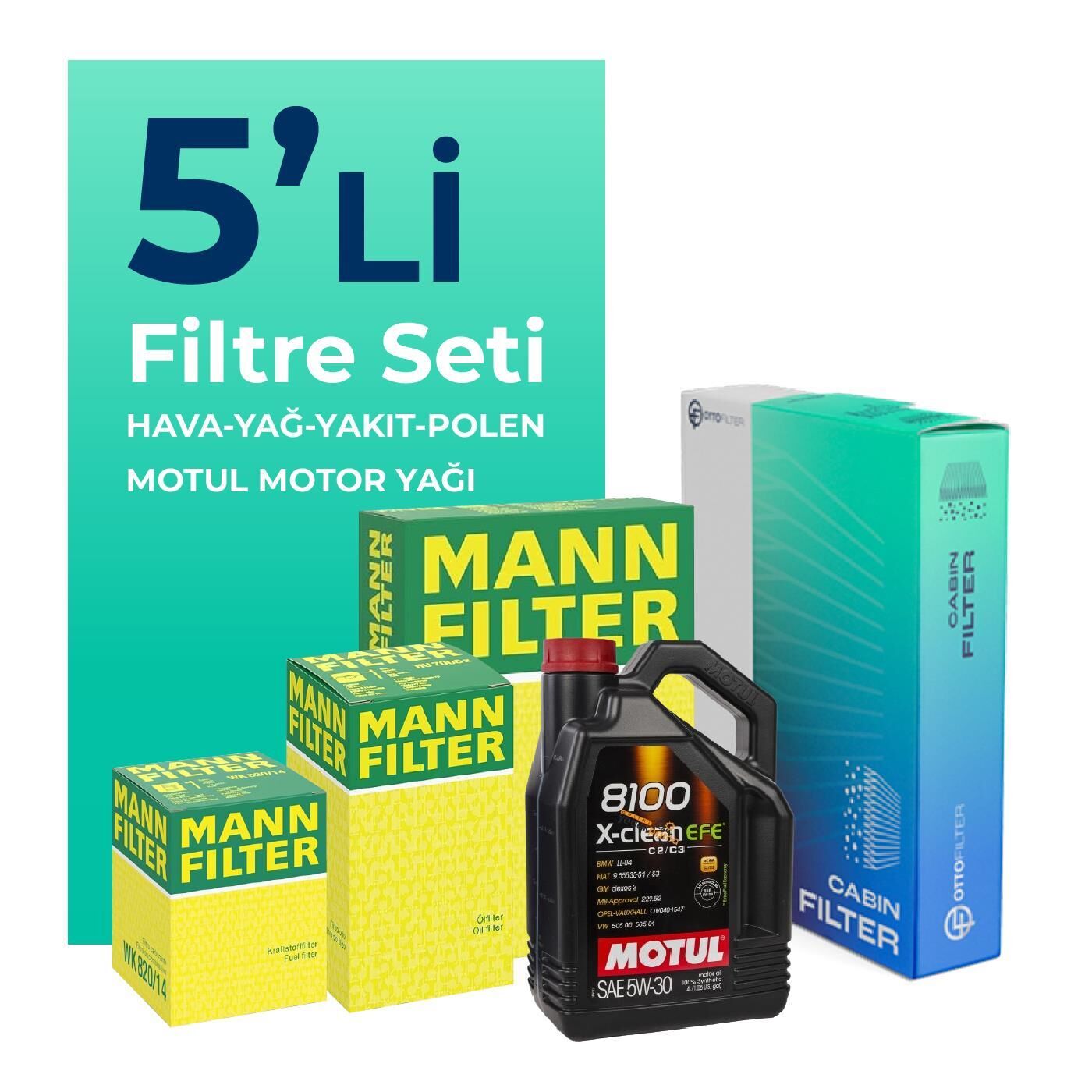 MANN Opel Corsa 1.5 Dizel Filtre Bakım Seti Motul Motor Yağlı (2019-2022) 5 Li