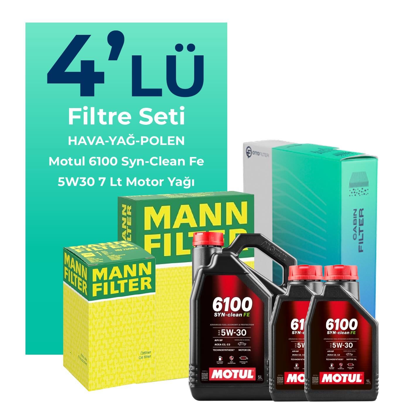 MANN Mitsubishi L200 2.2 Dizel Filtre Bakım Seti Motul Motor Yağlı (2018-2022) 4 Lü