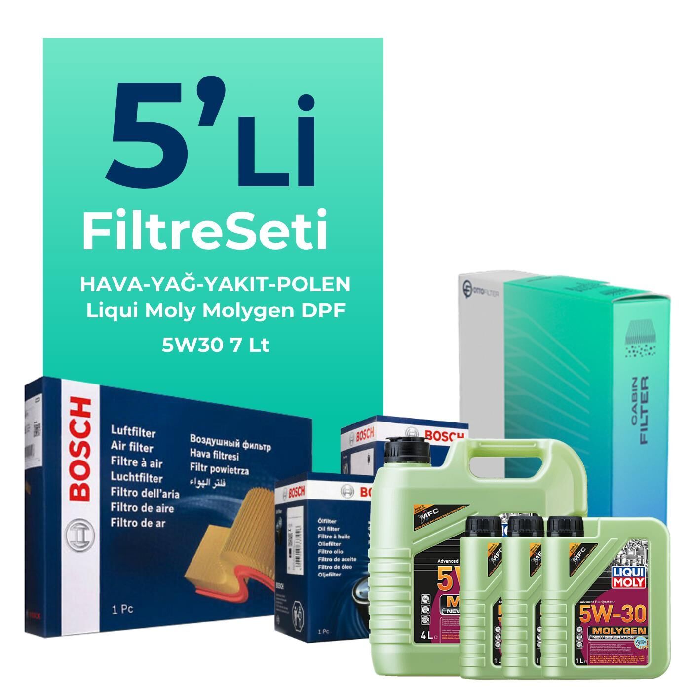 BOSCH Toyota Hilux 2.5 Filtre Bakım Seti Liqui Moly Motor Yağlı (2006-2015) 5 Li