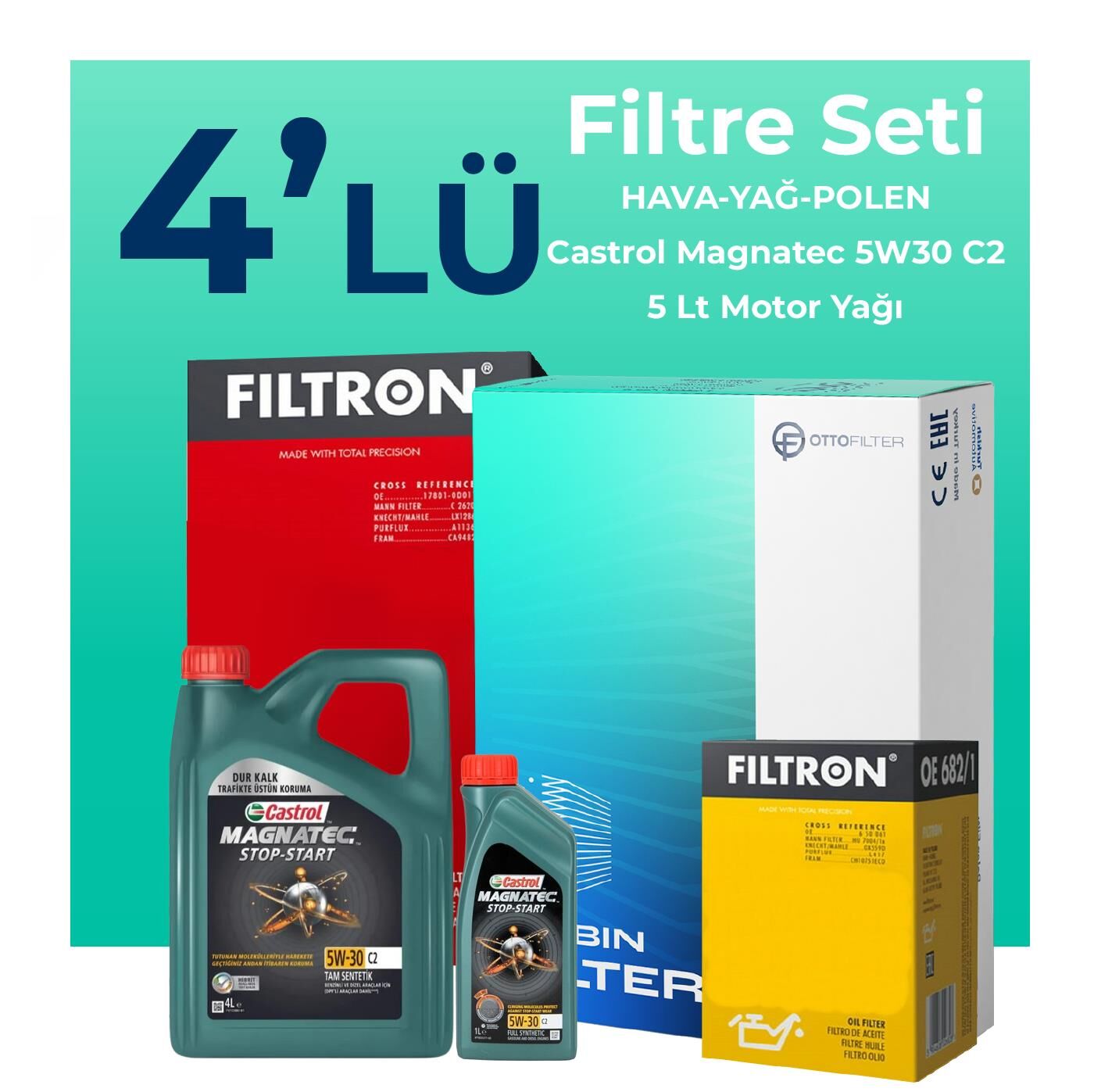 Filtron Hyundai i20 1.4 Dizel Filtre Bakım Seti Castrol Motor Yağlı (2009-2014) 4 Lü