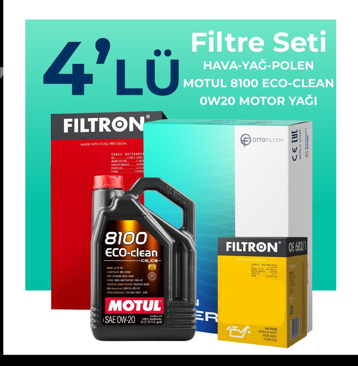 Filtron Volkswagen Arteon 1.5 TSi Filtre Bakım Seti Motul Motor Yağlı (2017-2019) 4 Lü
