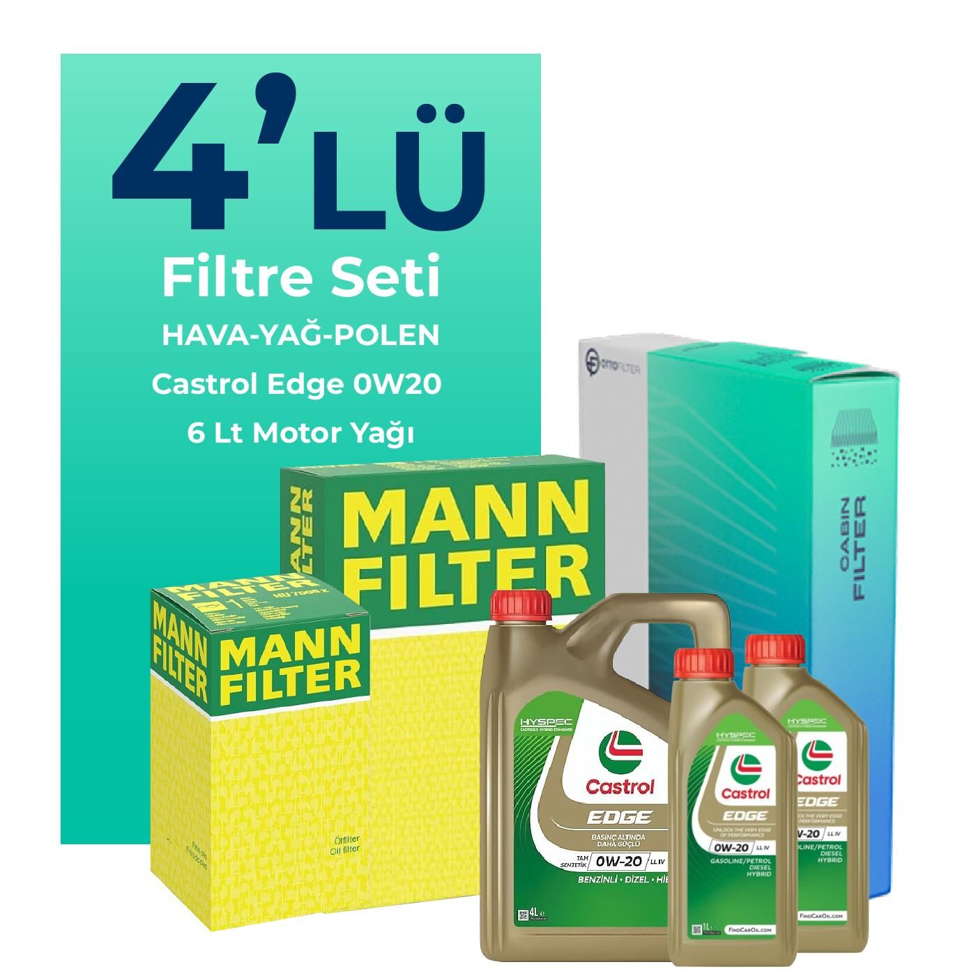 MANN Volvo XC60 2.0 Dizel B4 Filtre Bakım Seti Castrol Motor Yağlı (2019-2024) 4 Lü