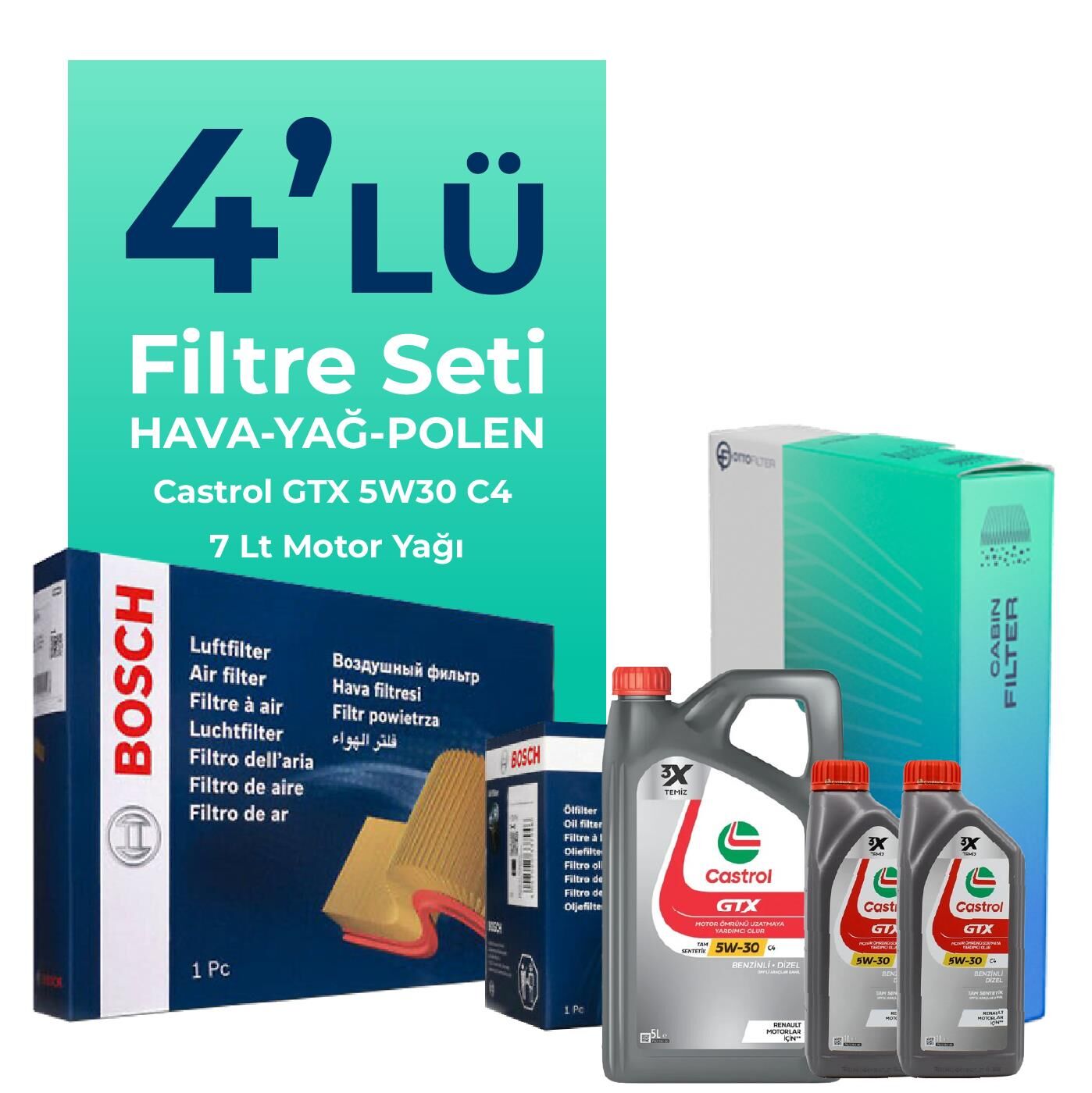 BOSCH Nissan Skystar 2.5 Dizel Filtre Bakım Seti Castrol Motor Yağlı (1997-2008) 4 Lü
