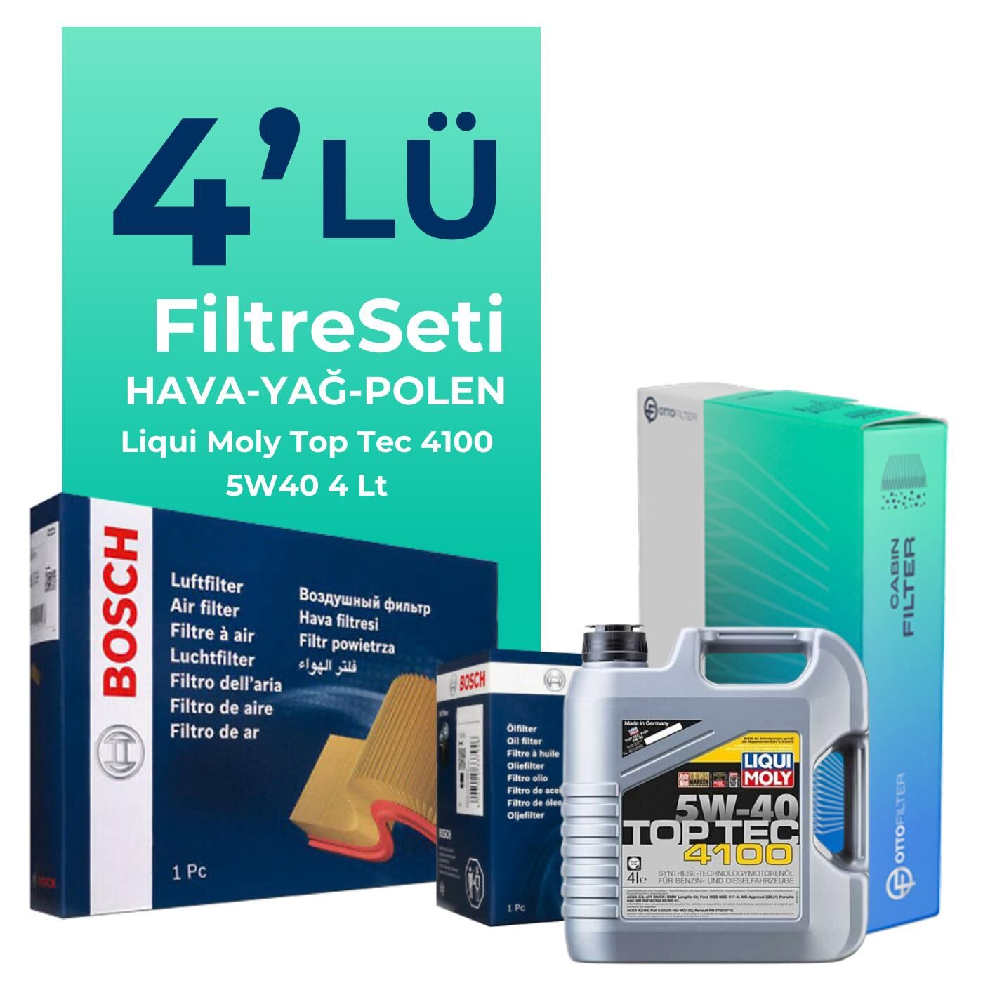 BOSCH Fiat Punto 1.2 Benzinli Filtre Bakım Seti Liqui Moly Motor Yağlı (2012-2017) 4 Lü
