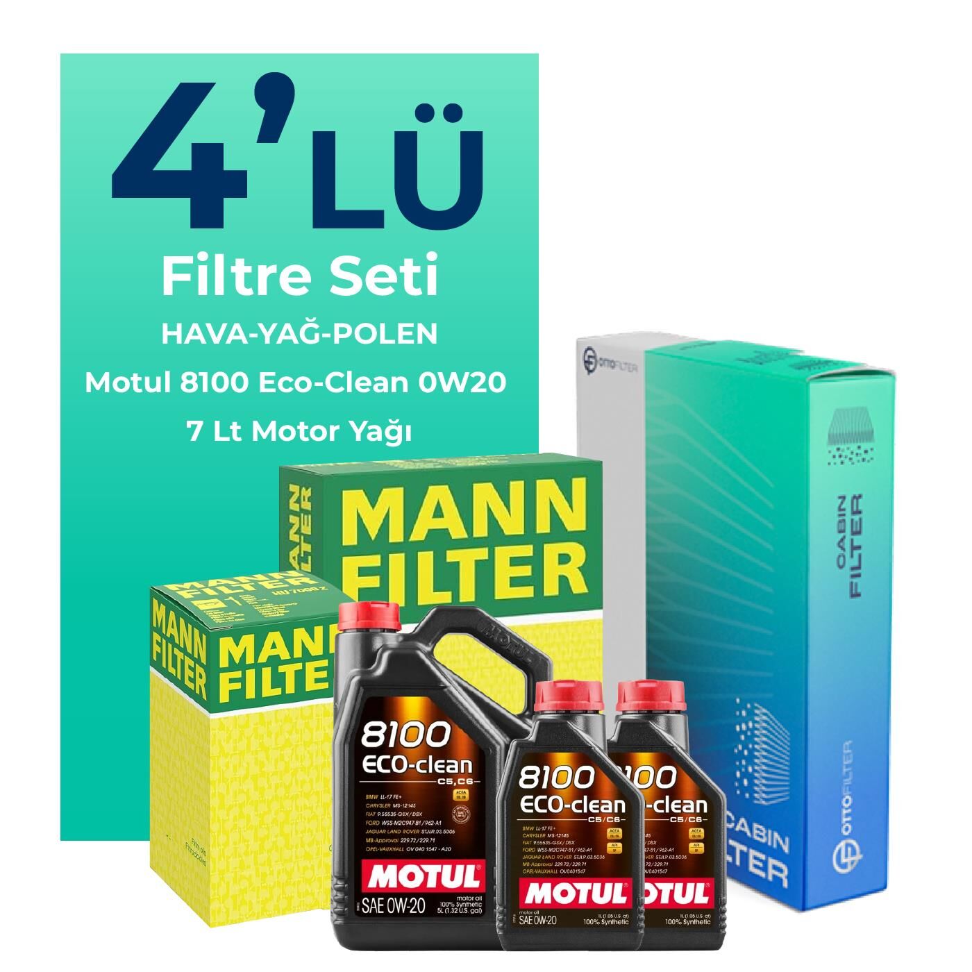 MANN Land Rover Discovery 2.0 Benzinli Filtre Bakım Seti Motul Motor Yağlı (2017-2022) 4 Lü