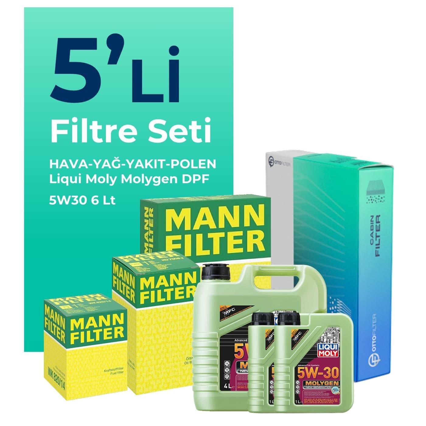 MANN Hyundai Santa FE 2.2 Dizel Filtre Bakım Seti Liqui Moly Motor Yağlı (2009-2013) 5 Li