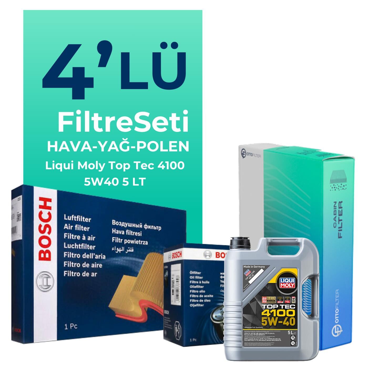 Bosch Dacia Duster 1.6 Benzinli Filtre Bakım Seti Liqui Moly Motor Yağlı (2018-2022) 4 Lü