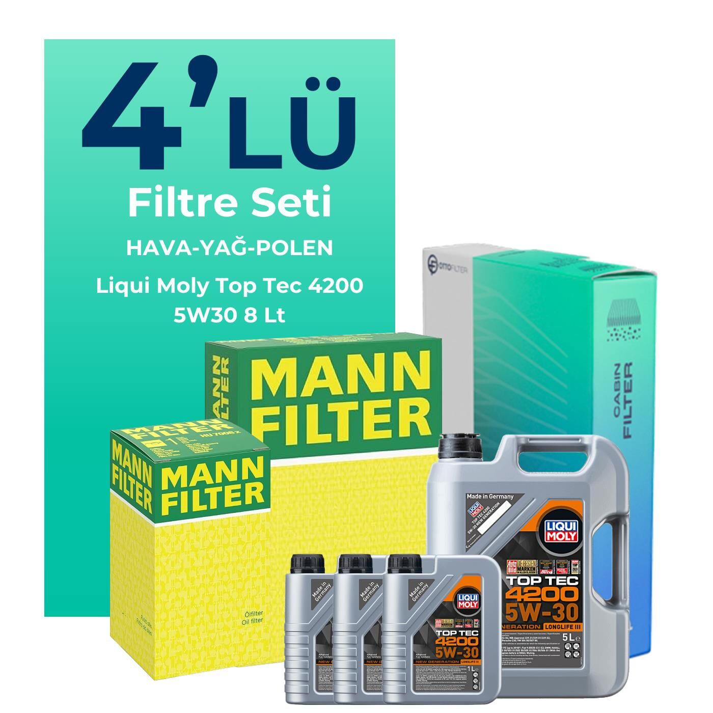 MANN Mitsubishi L200 2.4 Dizel Filtre Bakım Seti Liqui Moly Motor Yağlı (2015-2018) 4 Lü